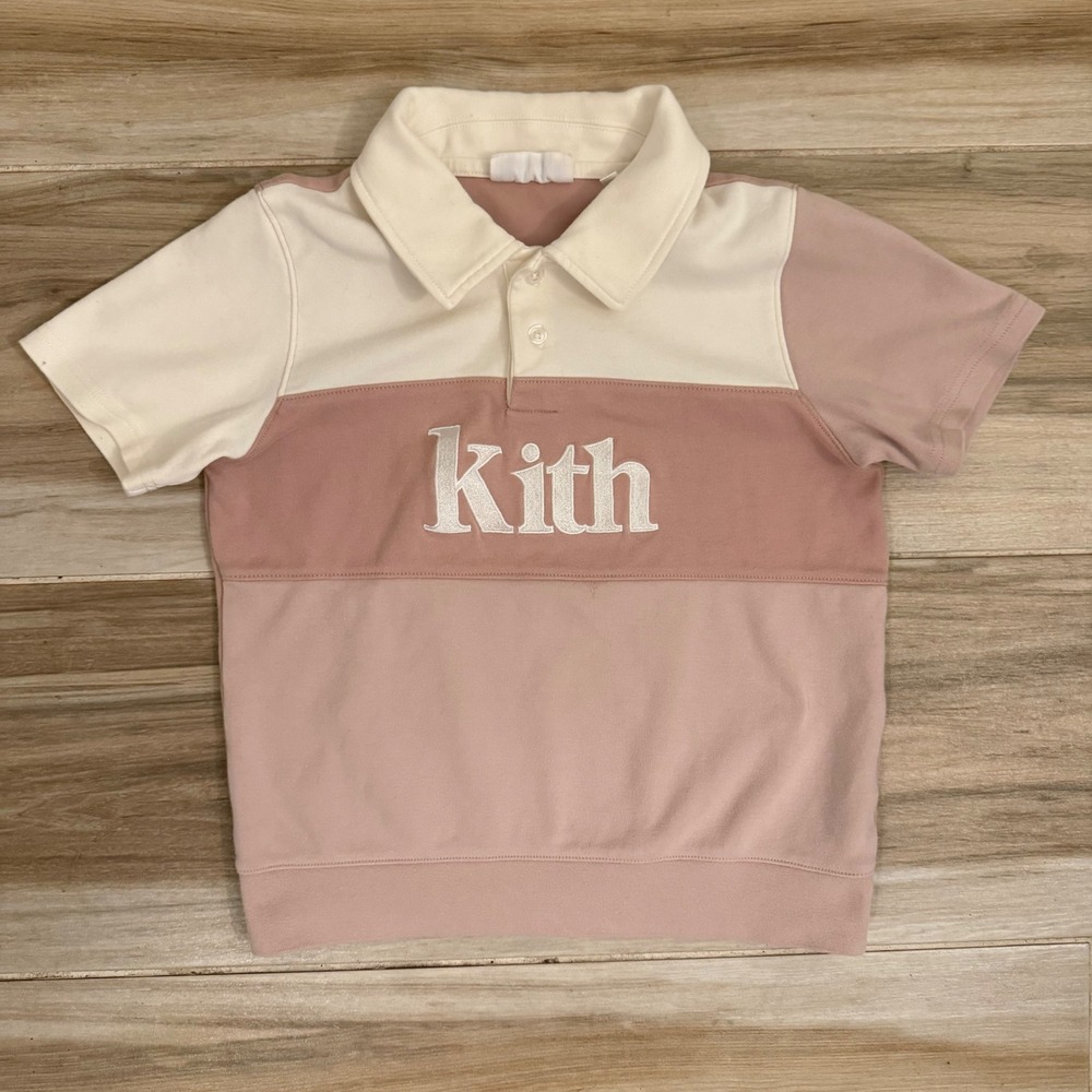 Kith Kids Colorblock Polo Shirt Pink Cream Embroidered Logo Size 8/9